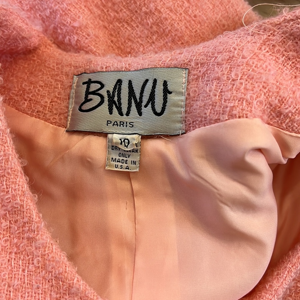 BANU Paris Wool Vintage Bubblegum Pink Blazer & Skirt Set Gold Buttons Sz 10 - Picture 8 of 13